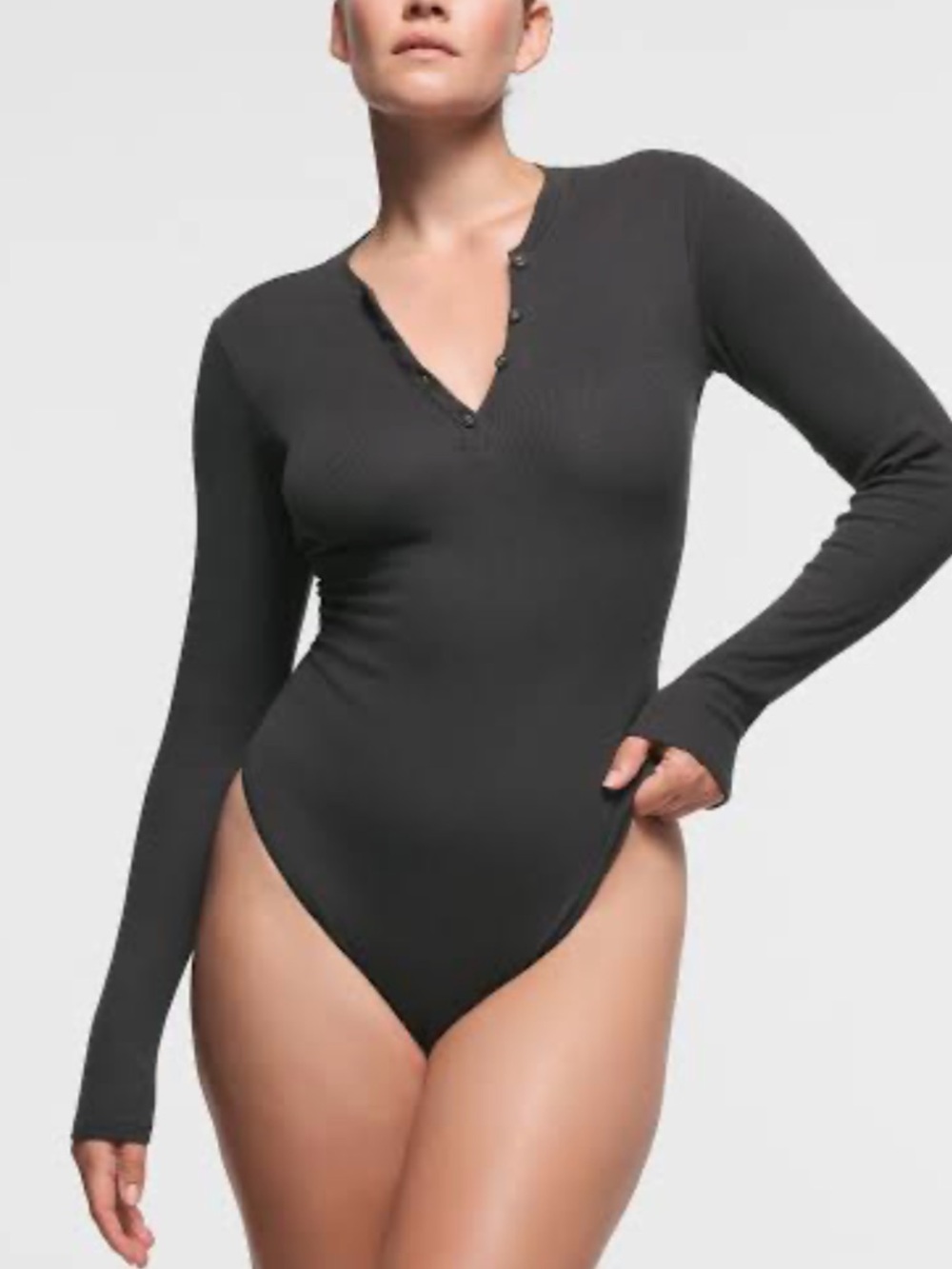 SKIMS NWT Cotton Jersey Plunge Bodysuit - Soot